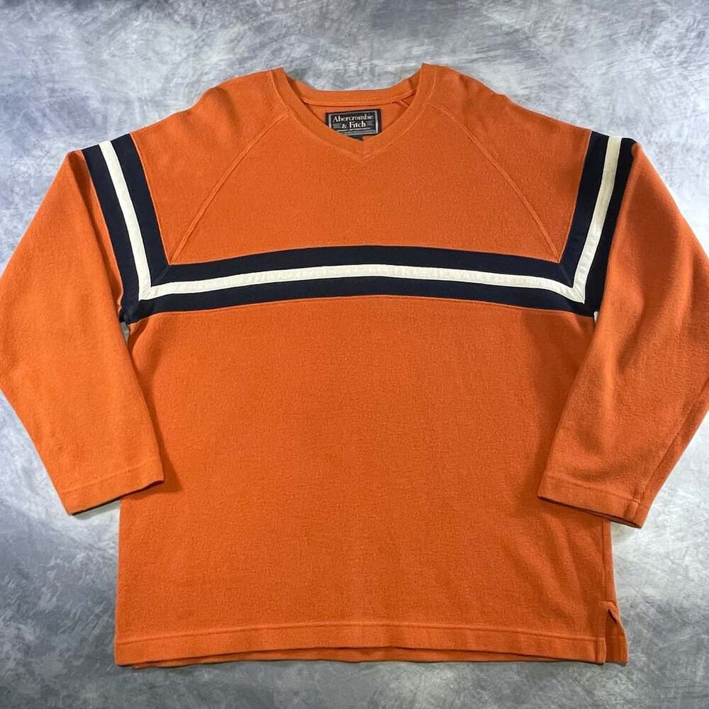 Vintage Abercrombie & Fitch Orange Striped V-Neck Long Sleeve Sweater XL